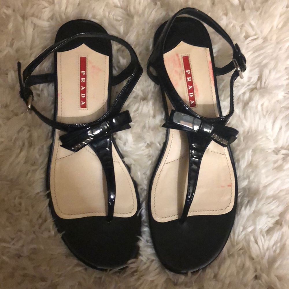 Prada Patent Demi-Wedge Thong Sandals